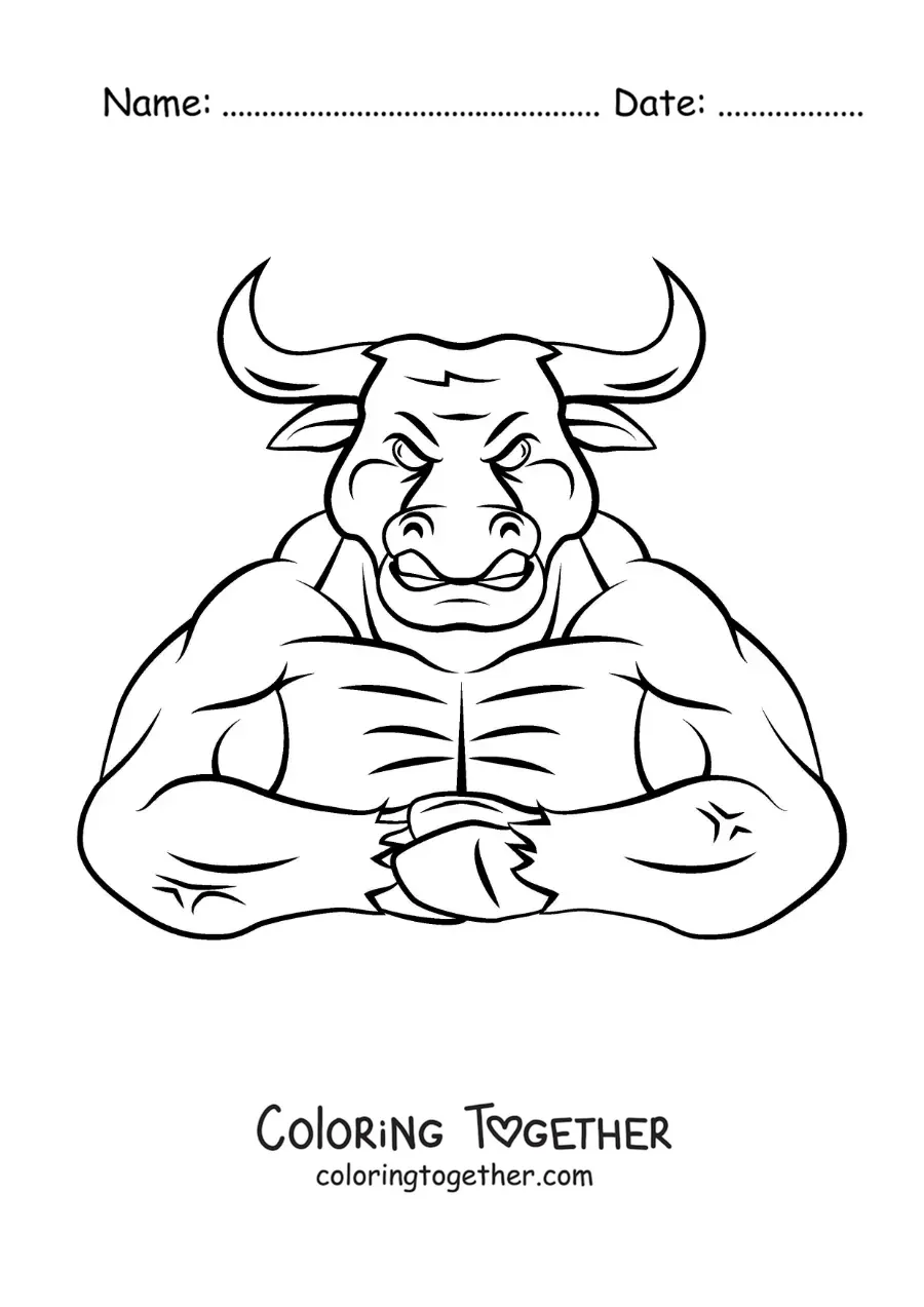 Coloring page of the Minotaur from Greek mythology in cartoon style