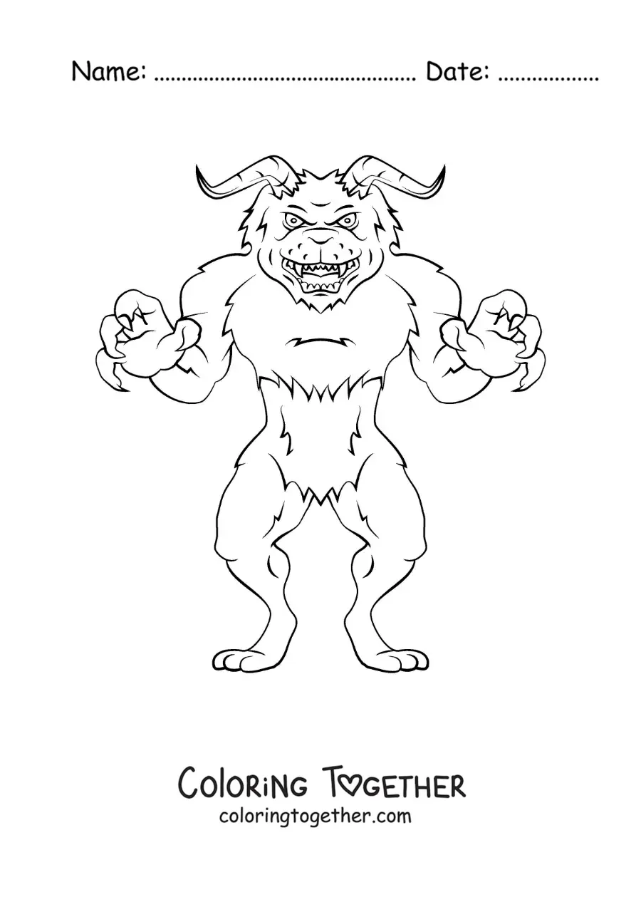 Coloring page of a monstrous Minotaur