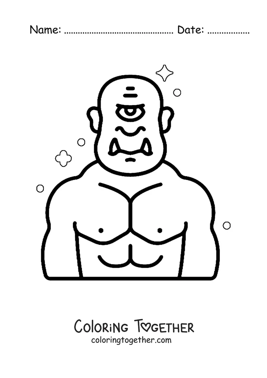 Coloring page of an angry cartoon Cyclops