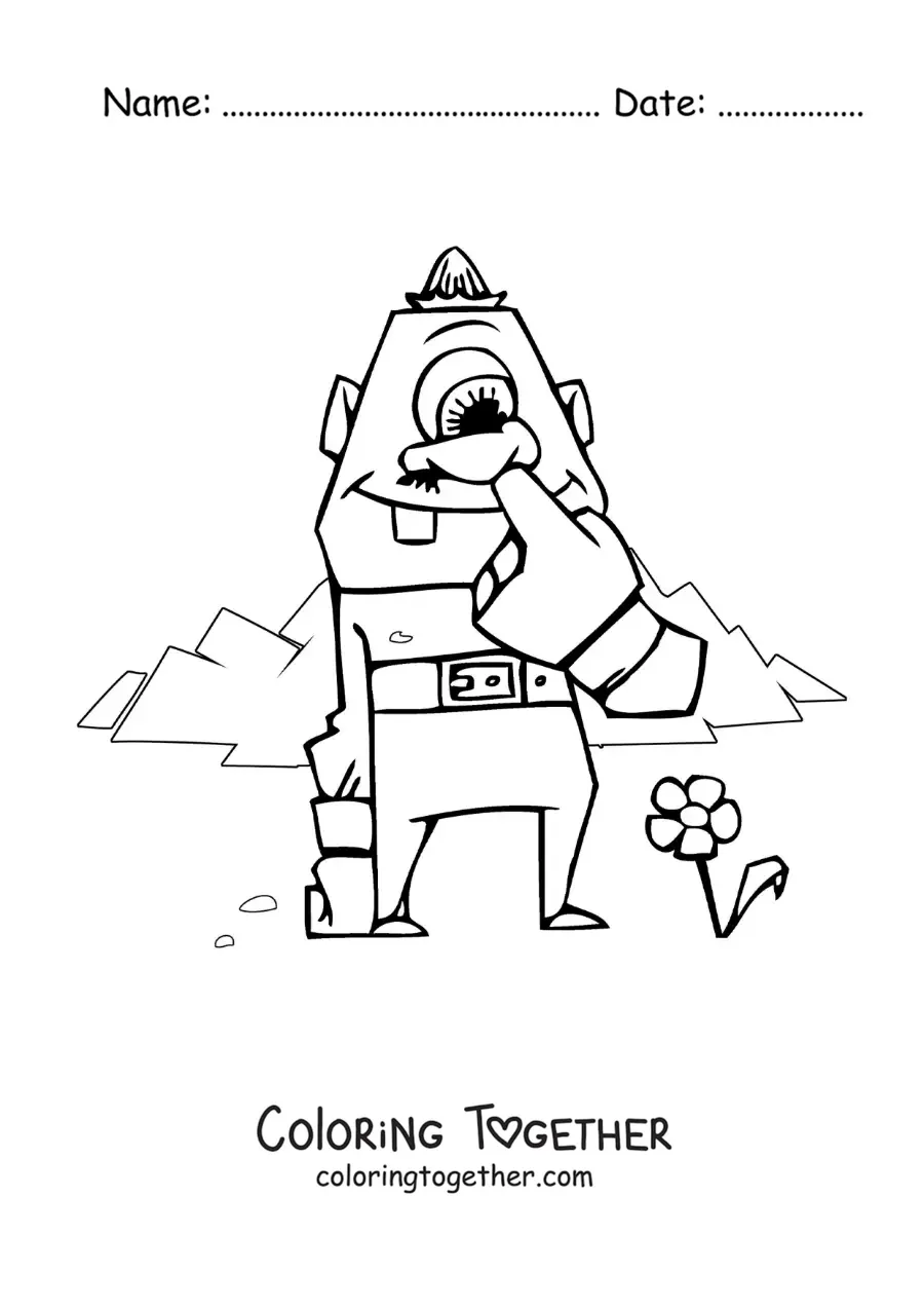 Coloring page of a funny cartoon Cyclops
