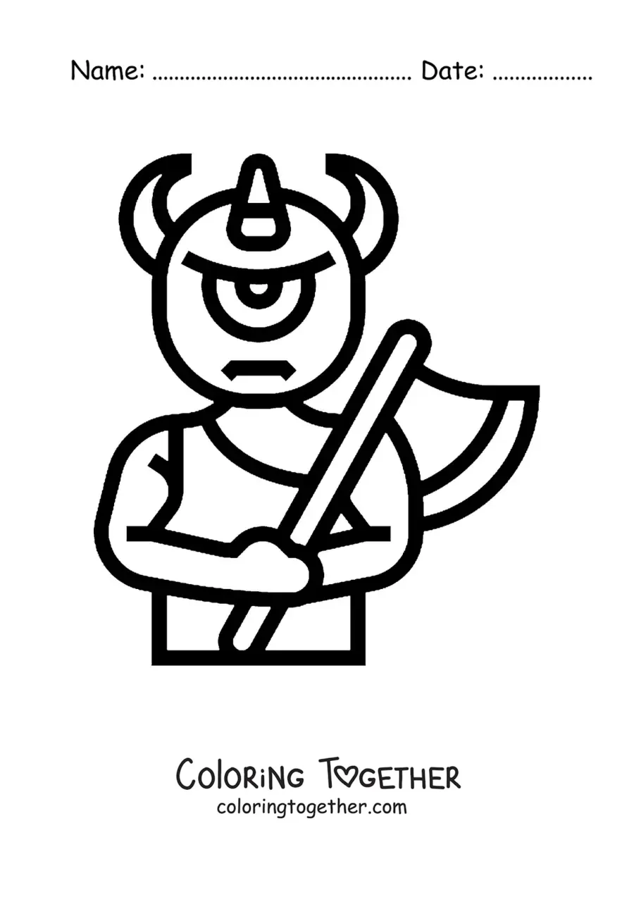 Coloring page of a cartoon Cyclops from mythology with an axe