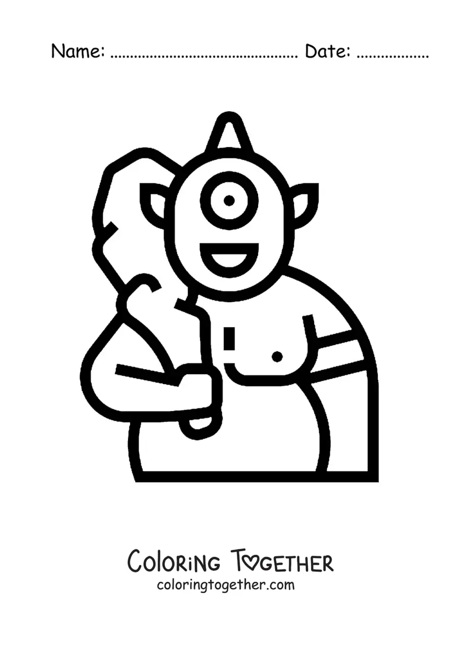 Coloring page of a cartoon Cyclops from mythology with a baseball bat