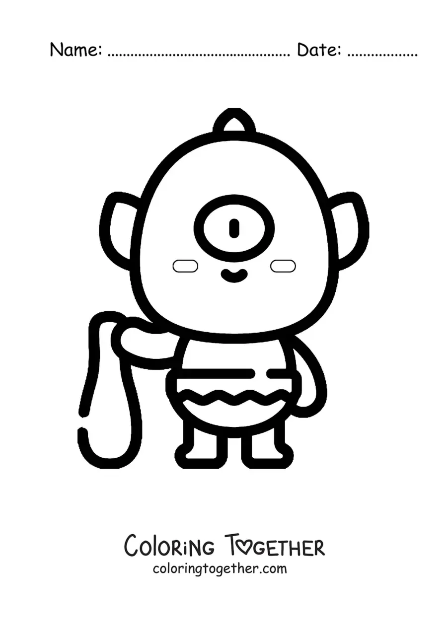 Coloring page of a cute kawaii baby Cyclops from mythology in cartoon style