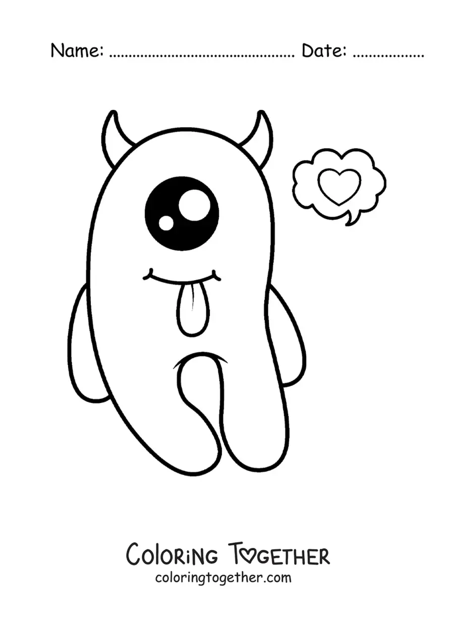 Coloring page of a cute kawaii one-eyed monster