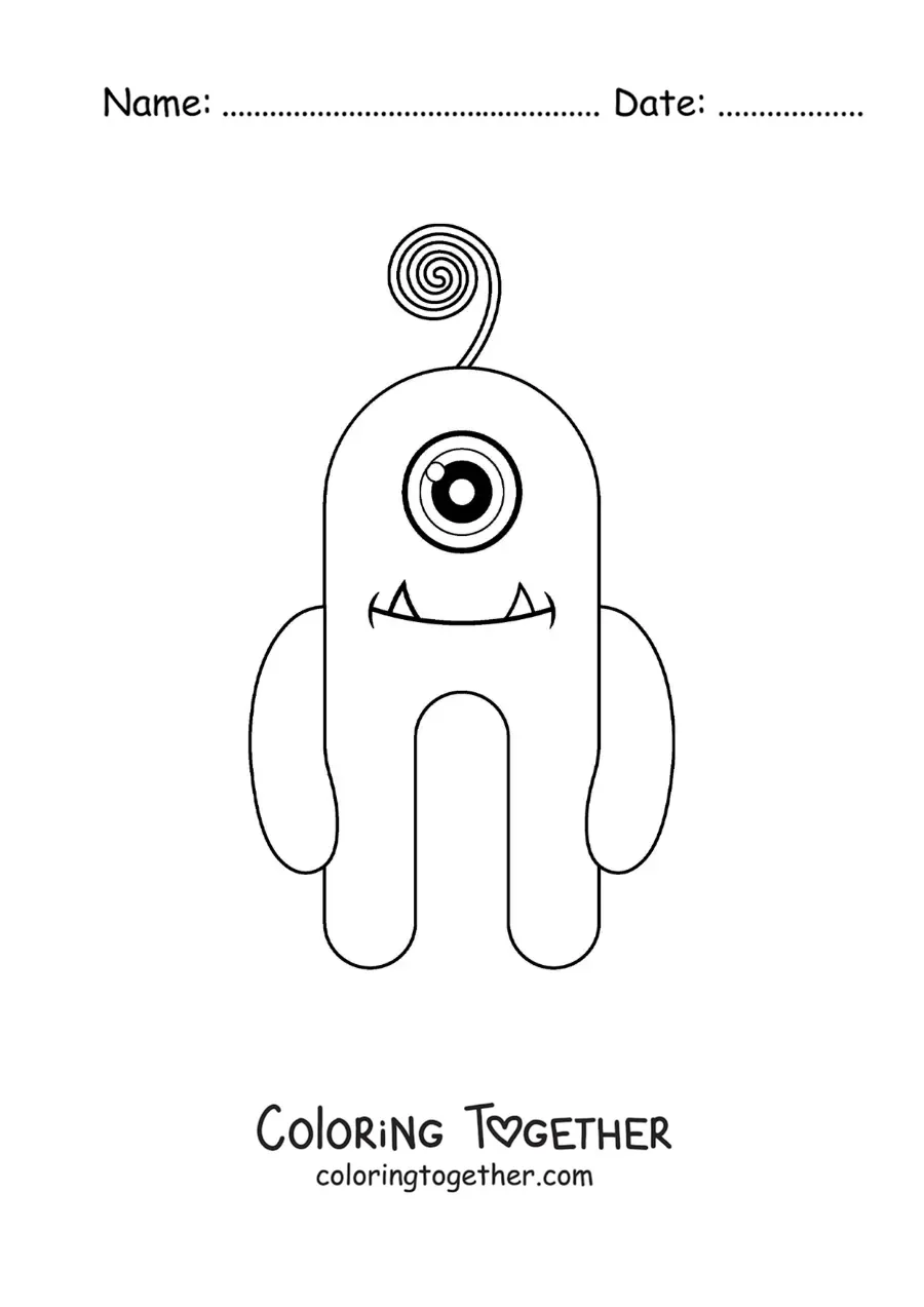 Coloring page of a cartoon one-eyed monster