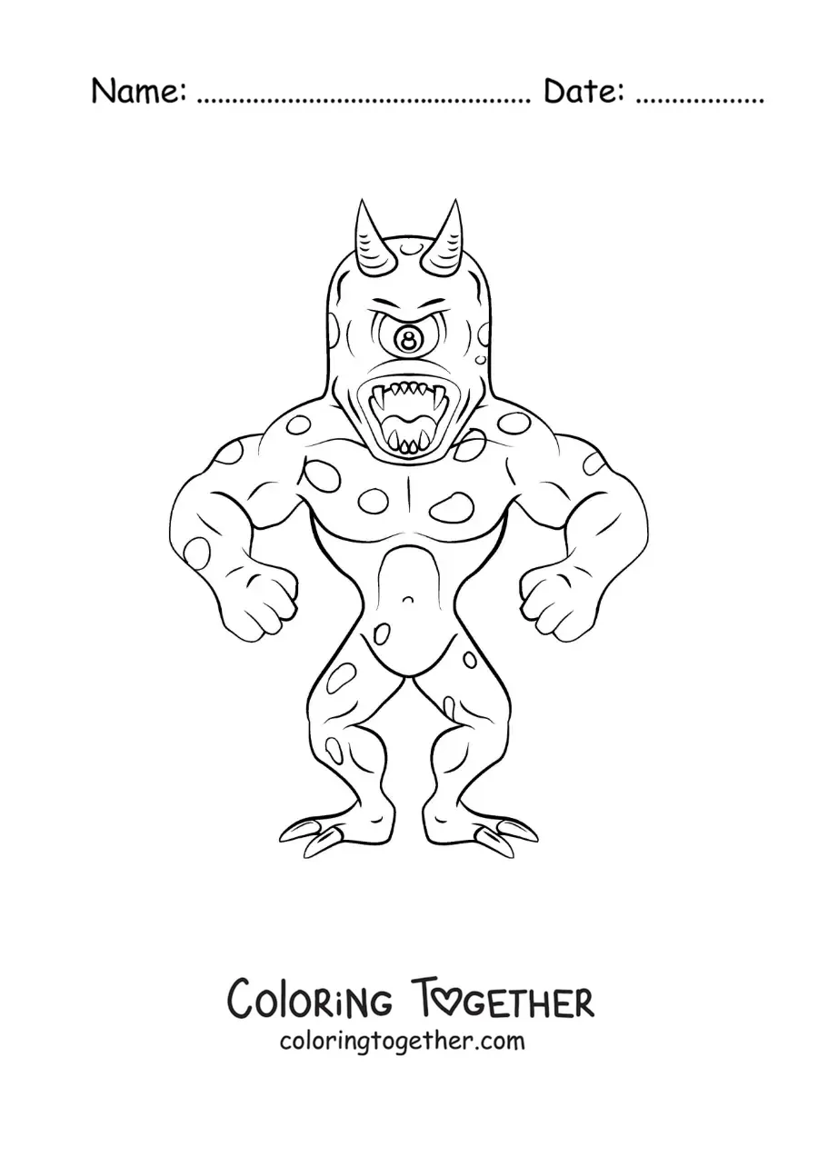 Coloring page of a monstrous cartoon Cyclops