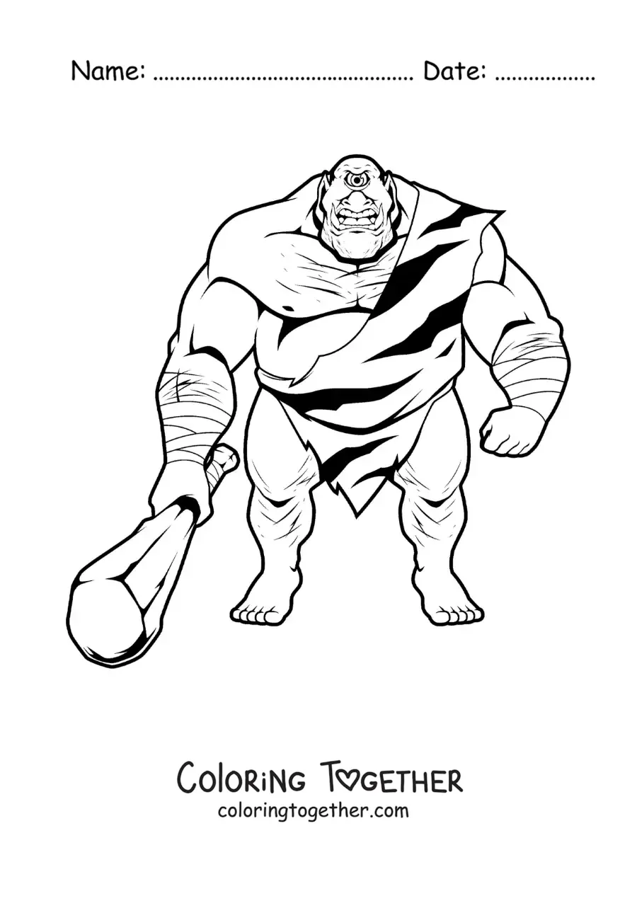 Coloring page of a one-eyed giant with a club