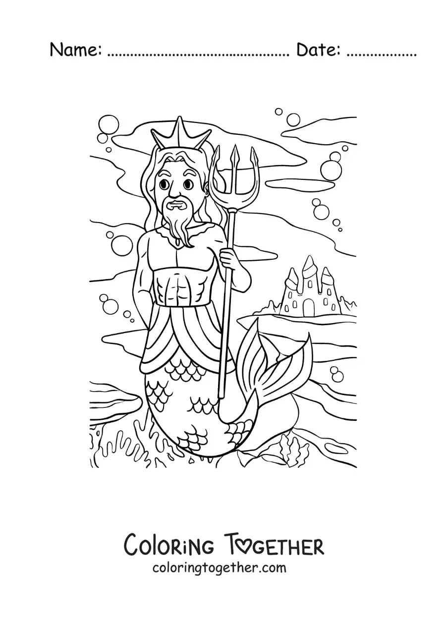 Coloring page of King Triton in the sea