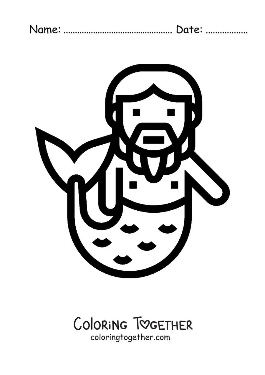Coloring page of an easy cartoon merman