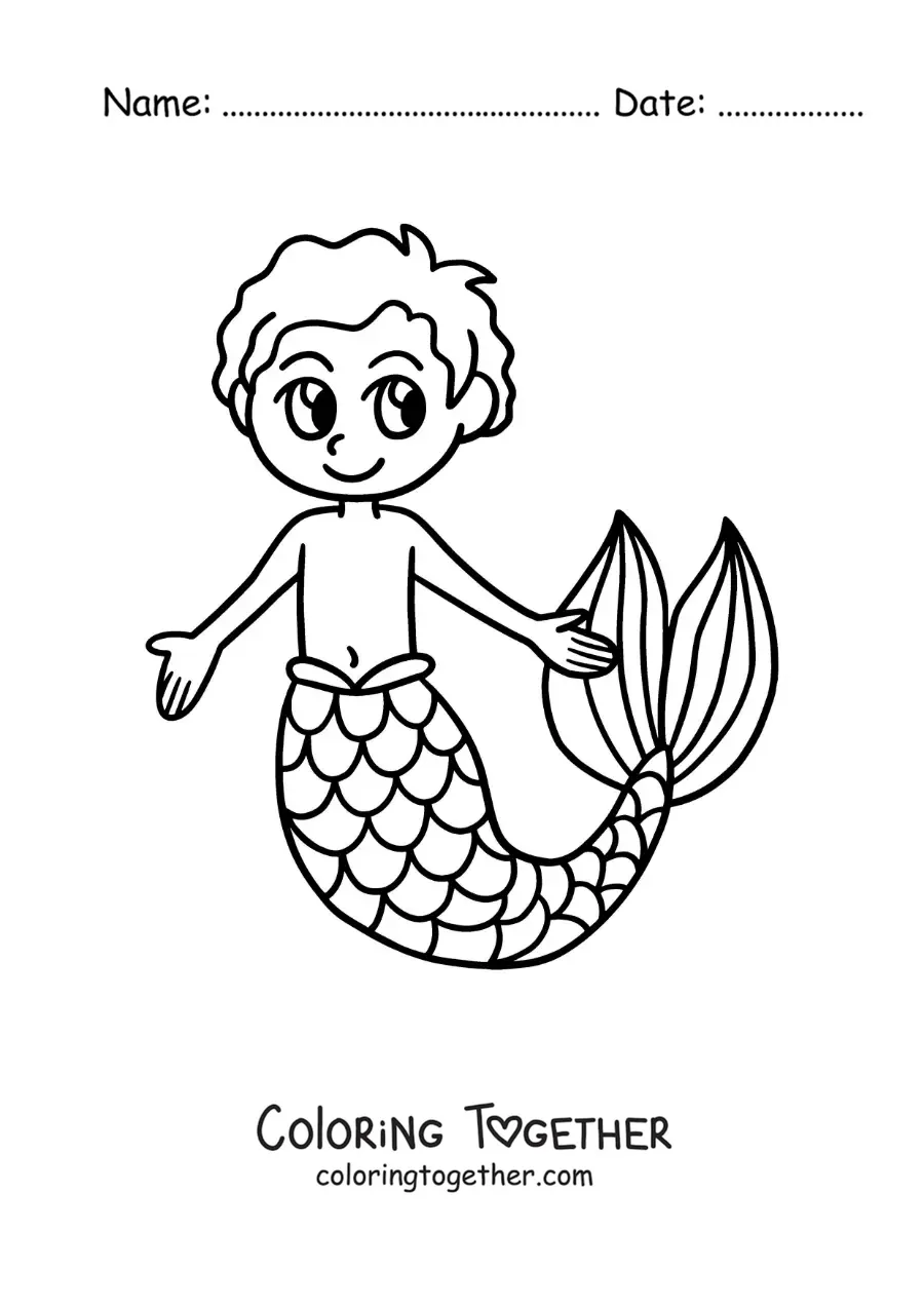 Coloring page of a kawaii merman