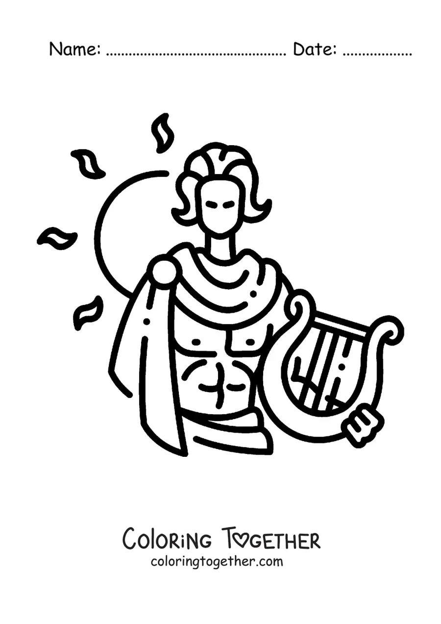 Coloring page of the god Apollo and the Sun