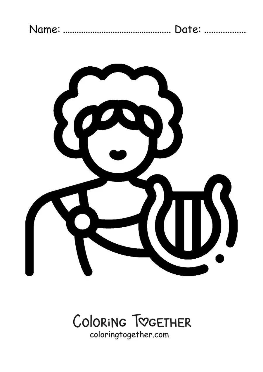 Coloring page of the god Apollo in cartoon style