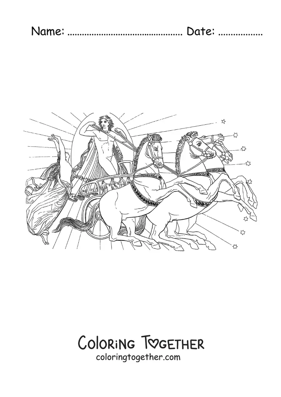 Coloring page of the golden chariot of the god Apollo