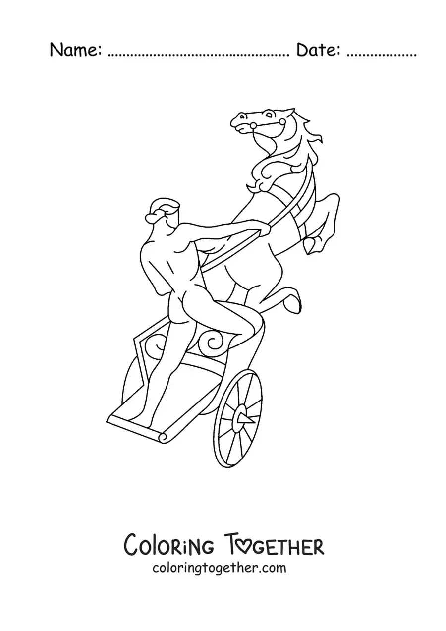 Coloring page of Apollo in his golden chariot