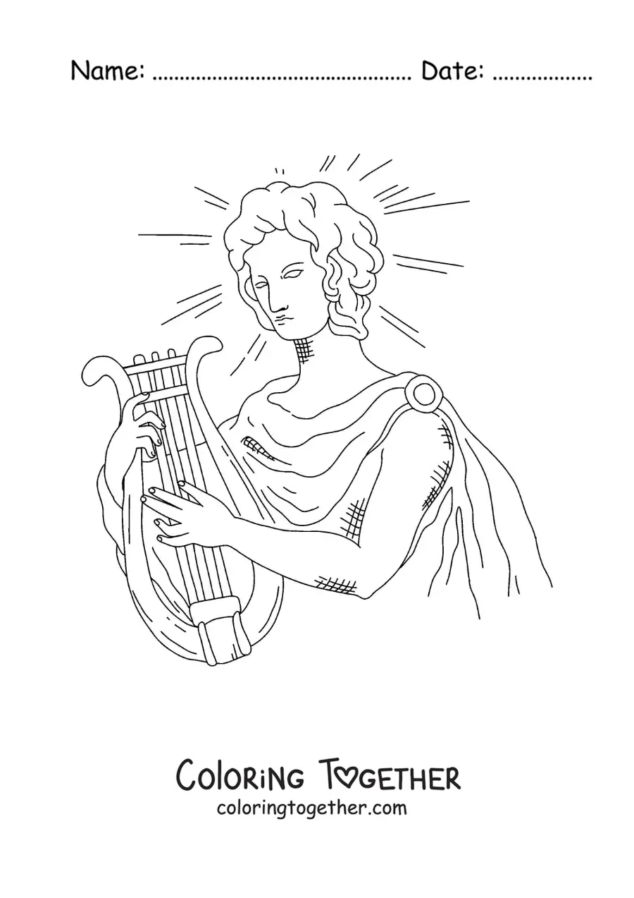 Coloring page of Apollo the Greek god playing his divine music