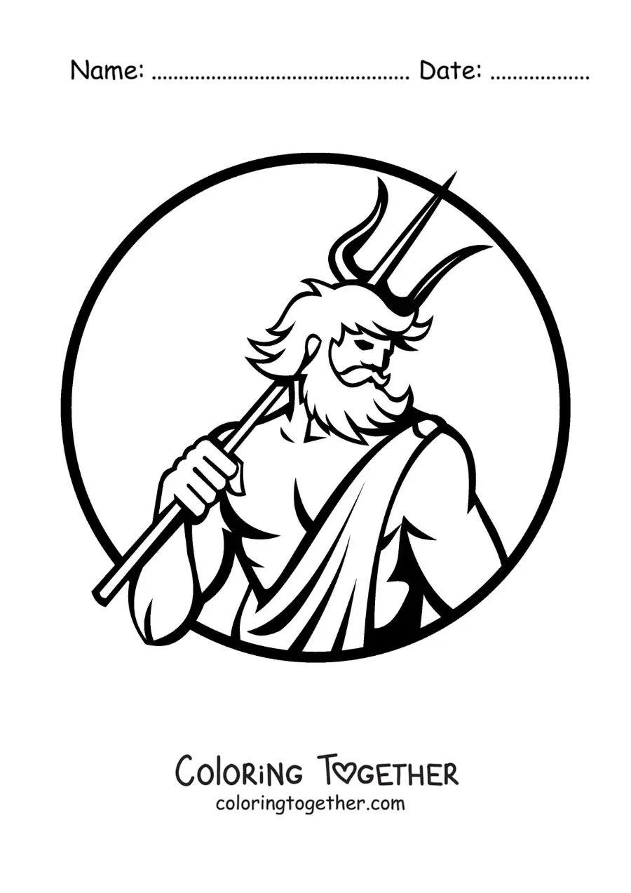 Coloring page of Poseidon with his trident