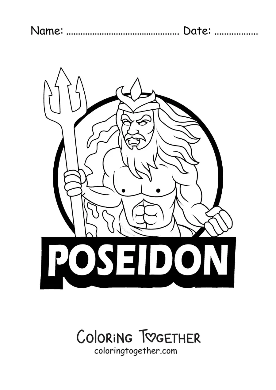 Coloring page of the Greek god Poseidon