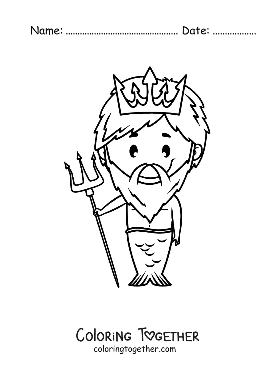 Coloring page of the cartoon merman Triton the son of Poseidon