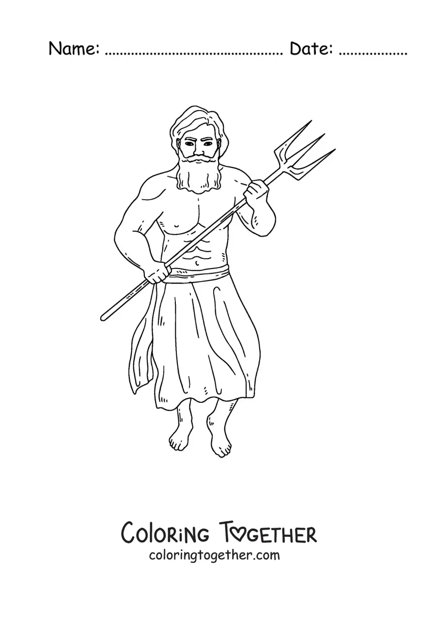 Coloring page of the god Neptune