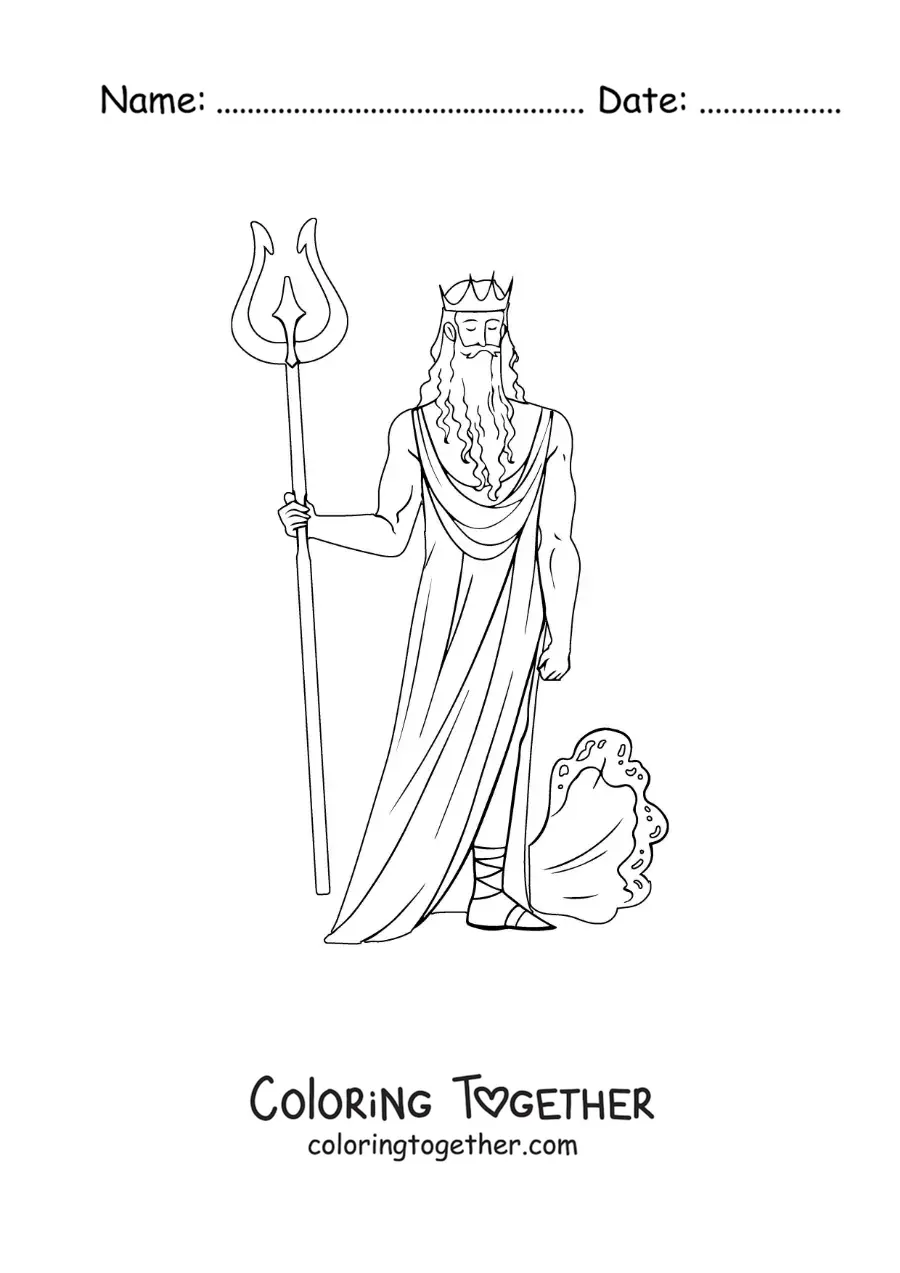 Coloring page of Poseidon controlling the tides
