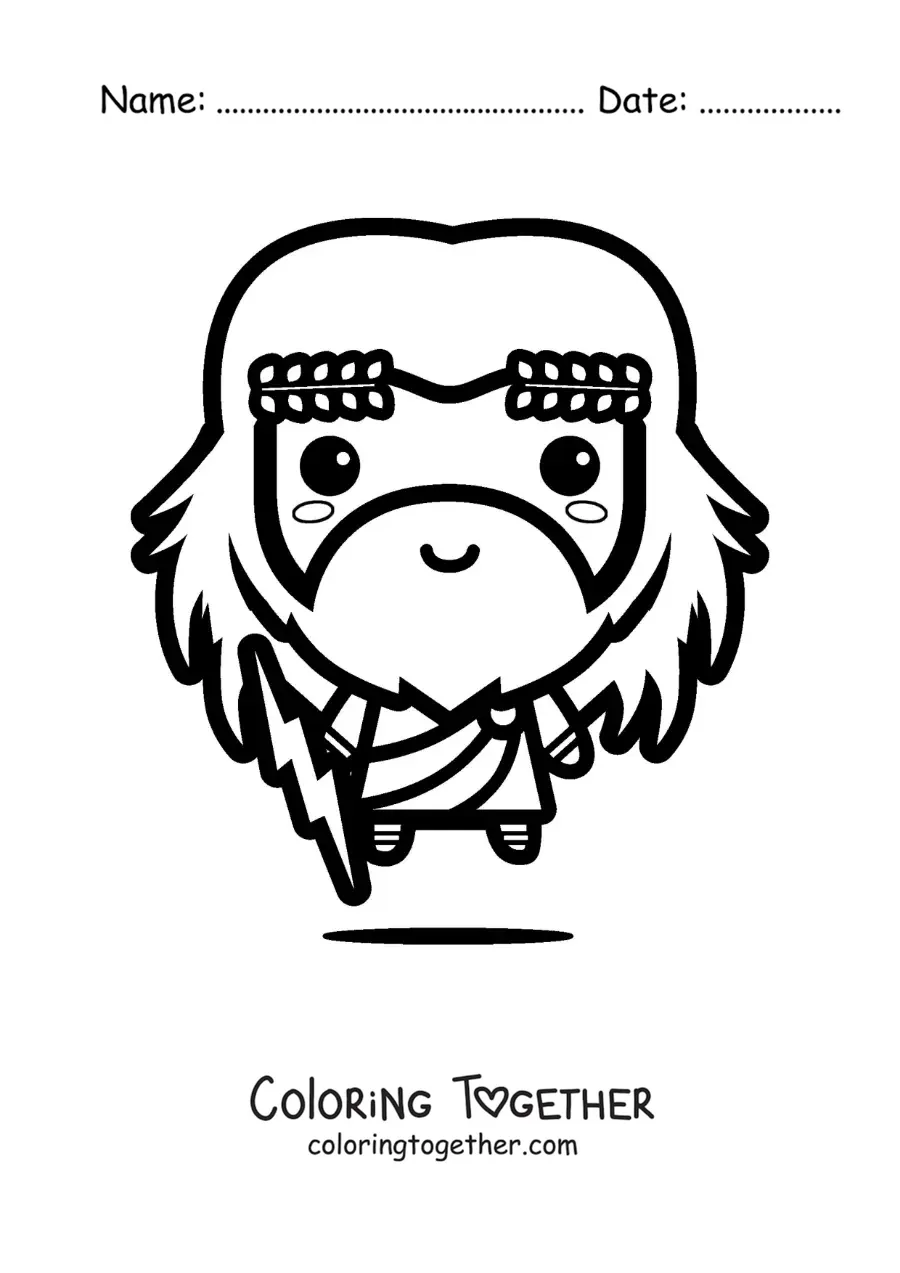 Coloring page of Zeus in kawaii style with his lightning bolt