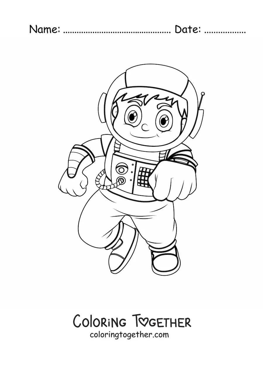 Coloring page of a boy astronaut