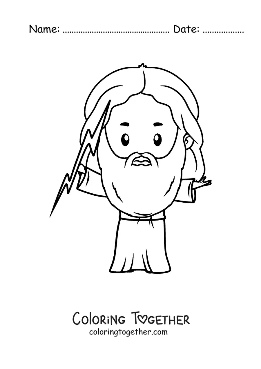 Coloring page of the god of Greek mythology Zeus in cartoon style