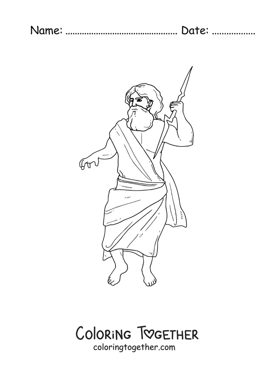 Coloring page of Zeus the realistic Greek god