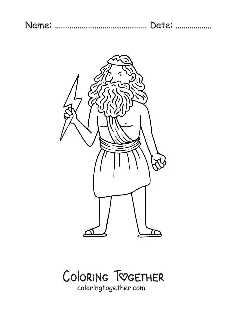 Coloring page of an angry cartoon Zeus