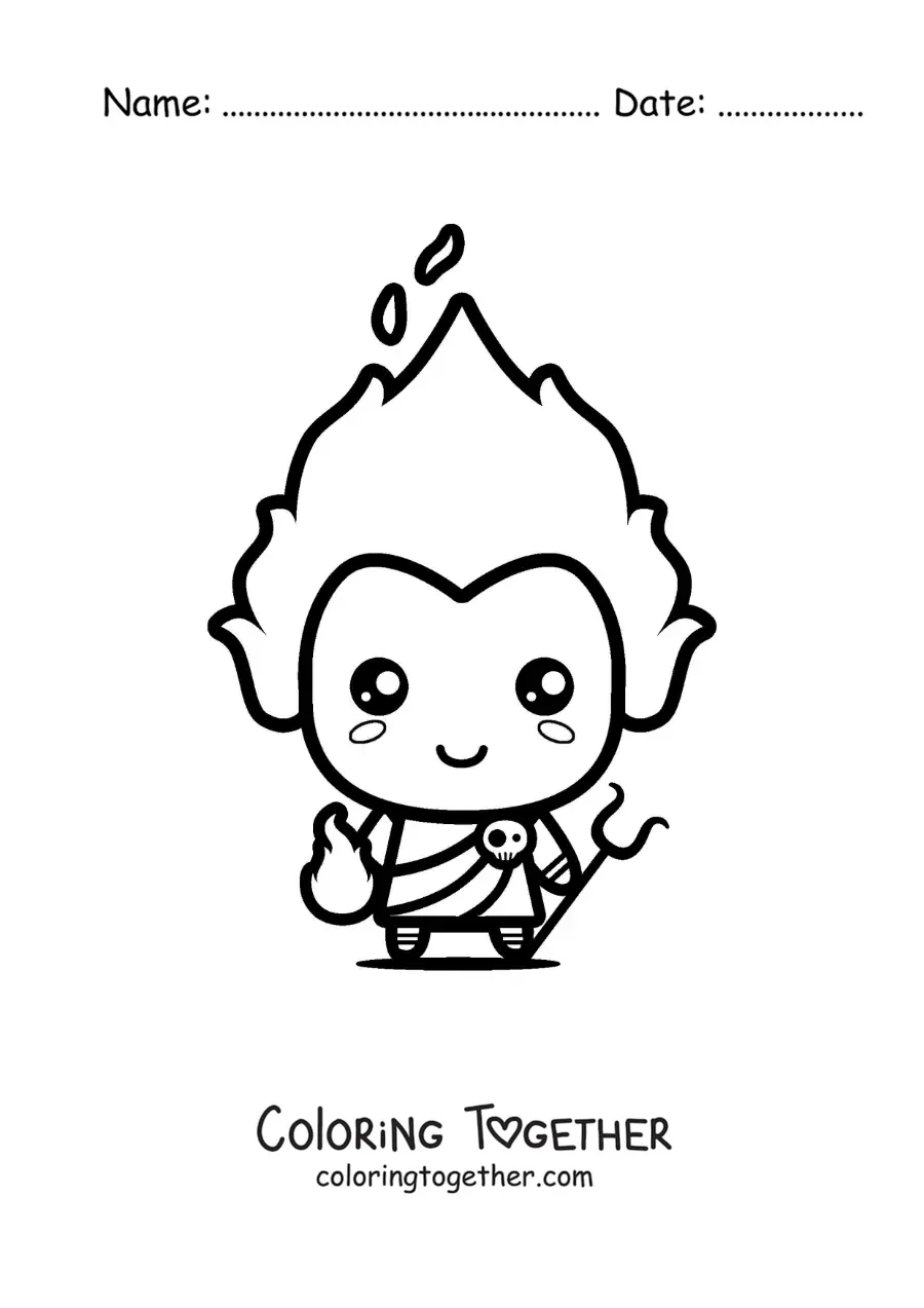 Coloring page of Hades the Greek god in kawaii cartoon style