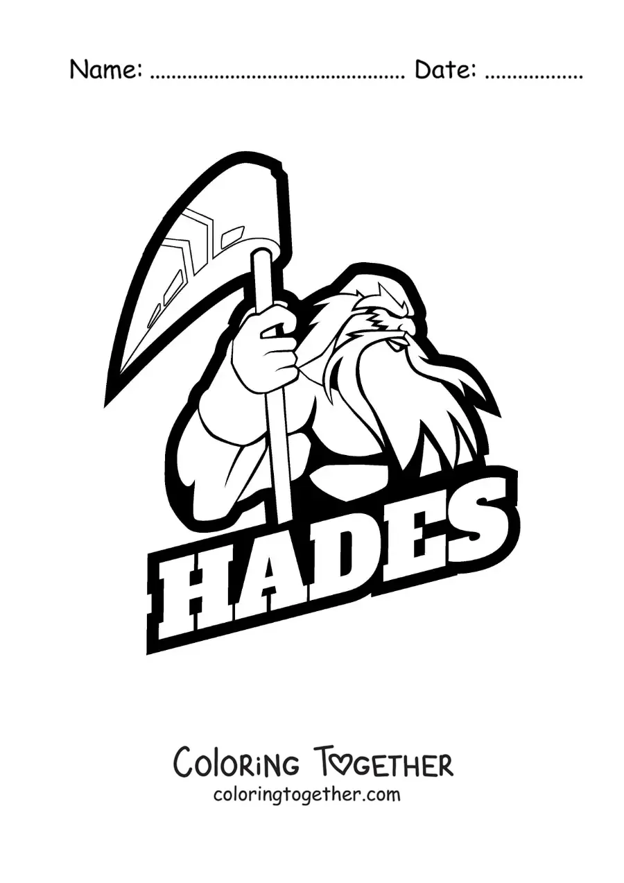 Coloring page of the god Hades with a weapon