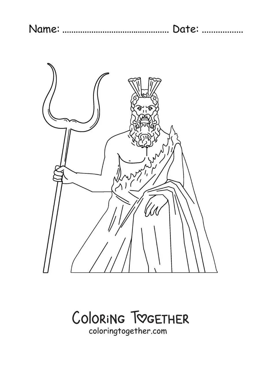 Coloring page of the god Hades of the underworld with a bident