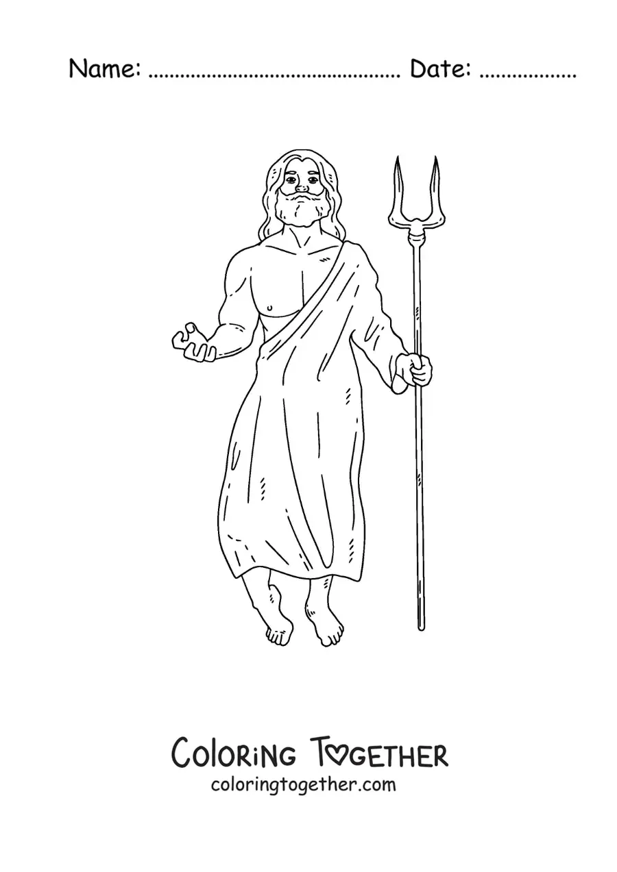 Coloring page of a realistic Hades with his bident