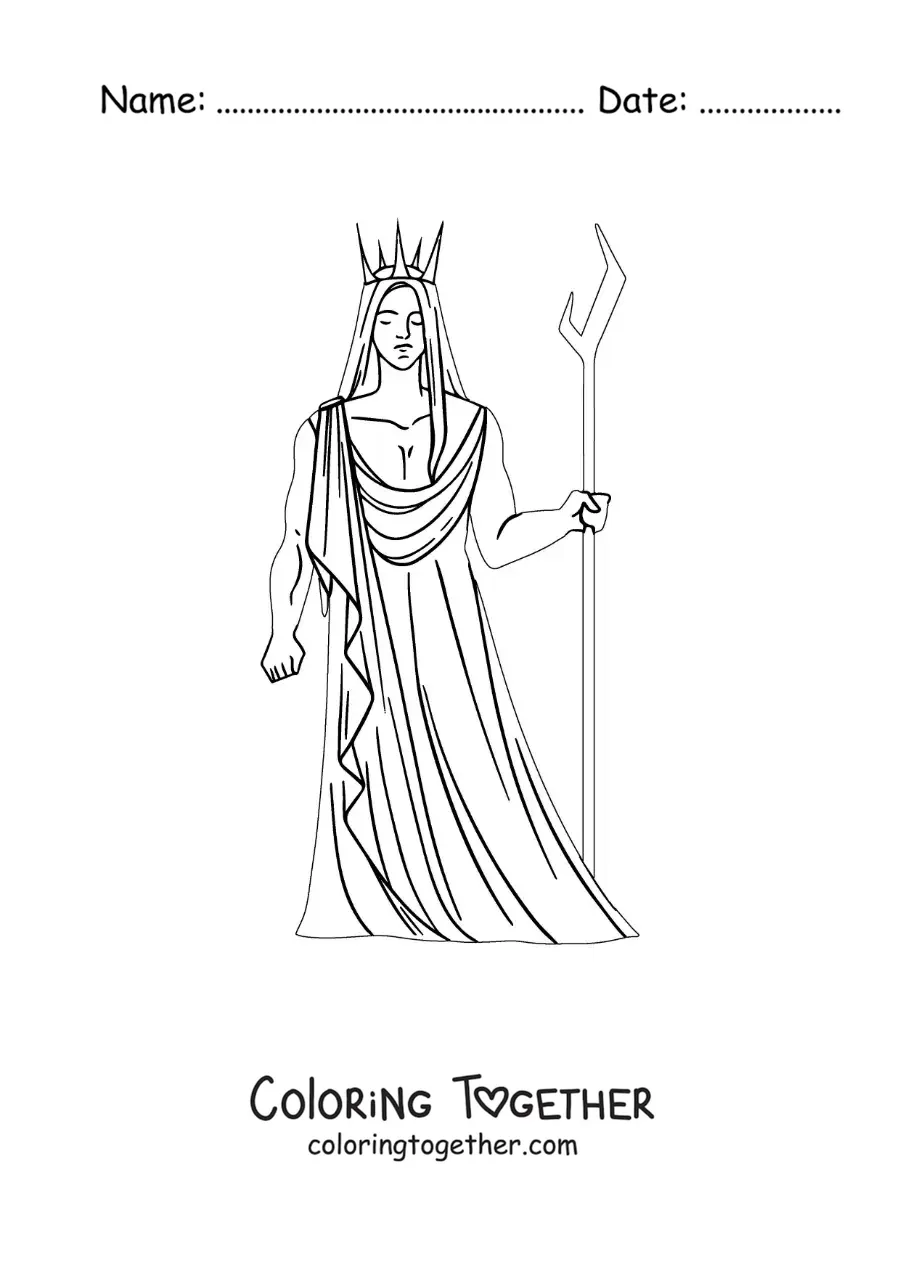 Coloring page of Hades the Greek god animated with his bident
