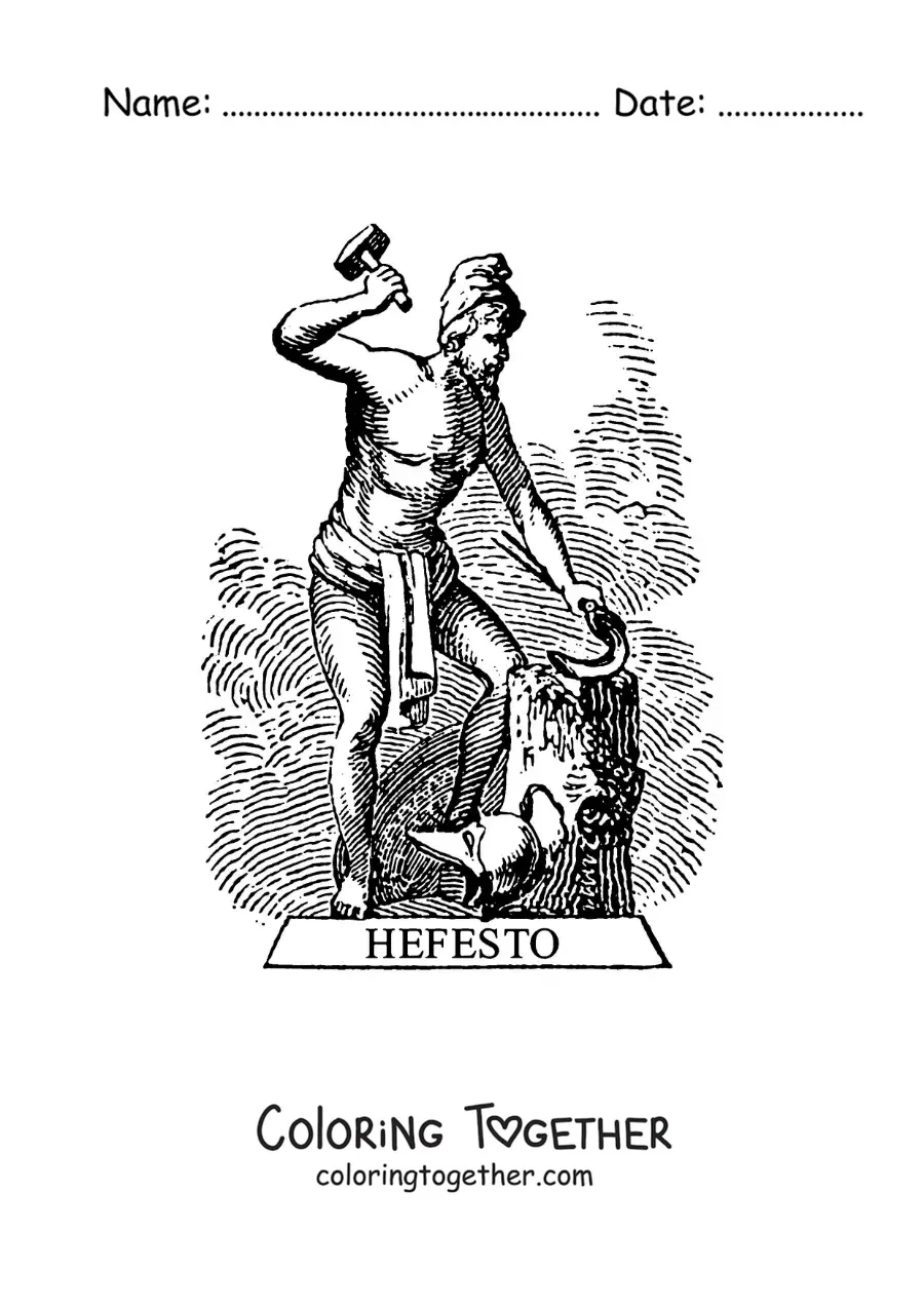 Coloring page of the forge of Hephaestus the Greek god
