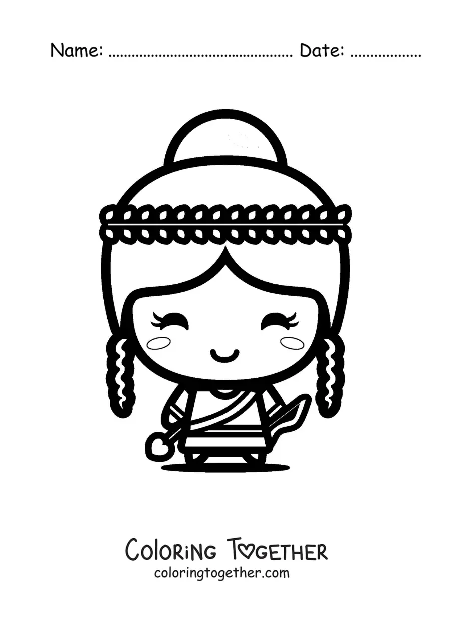 Coloring page of Artemis in kawaii style