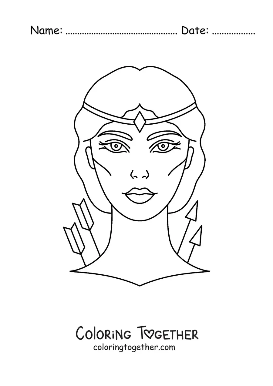 Coloring page of the face of the goddess Artemis