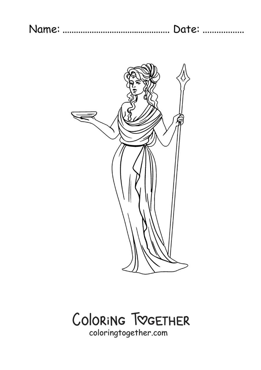 Coloring page of Hera the queen of the gods, animated