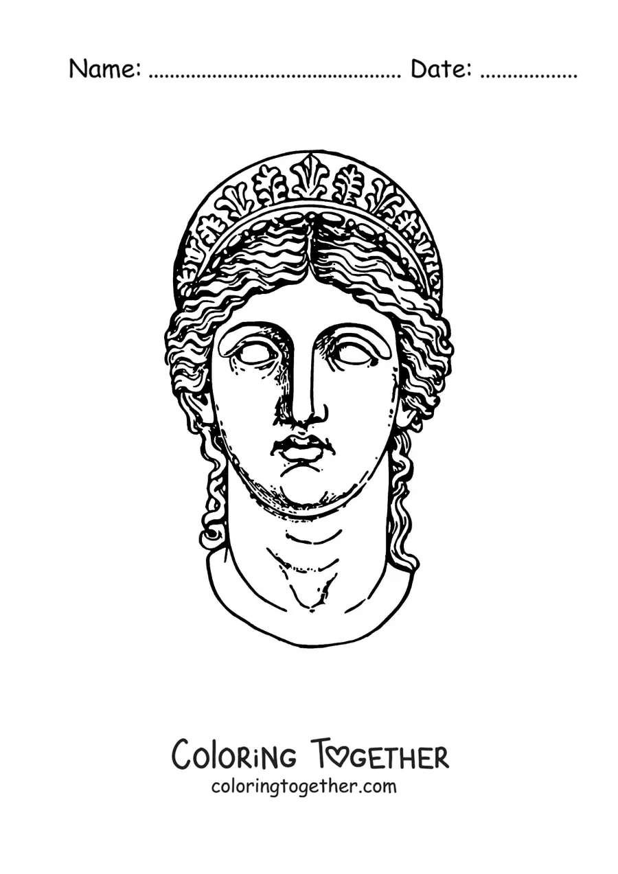Coloring page of a statue of the face of the goddess Hera