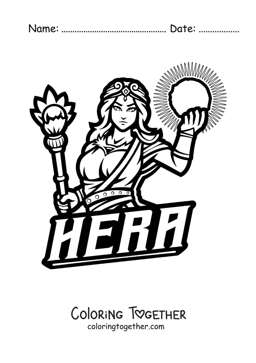Coloring page of the goddess Hera, queen of the gods
