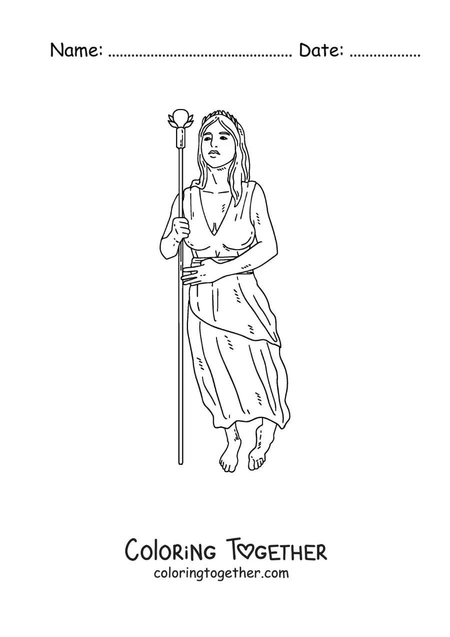 Coloring page of Hera the realistic Greek goddess