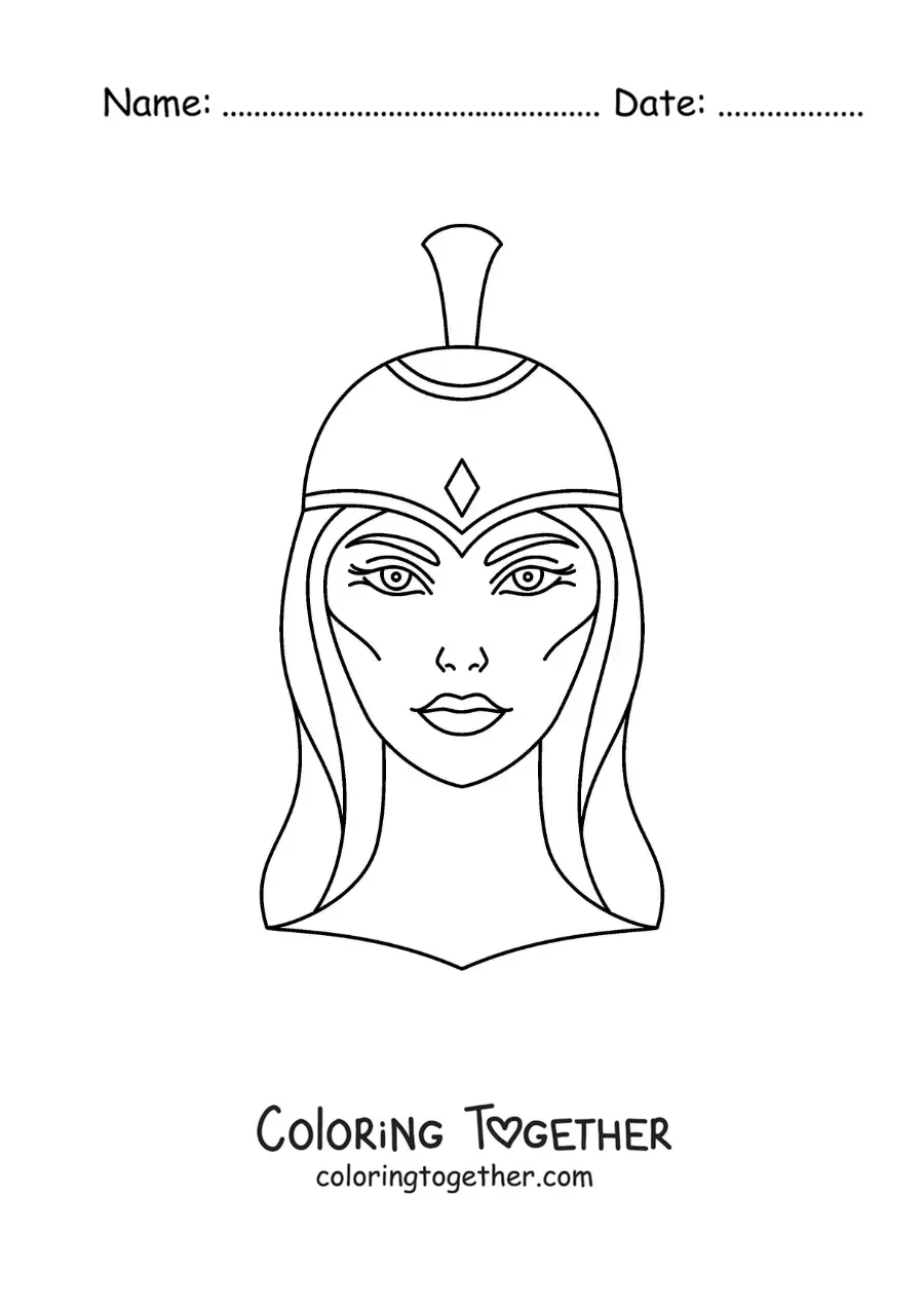 Coloring page of the face of Athena the Greek warrior goddess