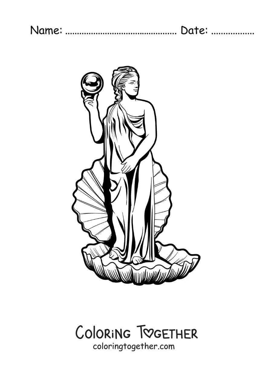 Coloring page of the birth of Venus, easy