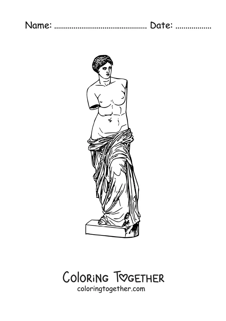 Coloring page of a sculpture of the Venus de Milo