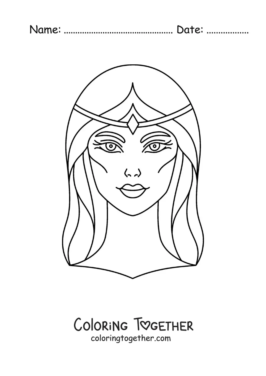Coloring page of the face of Aphrodite the goddess of love