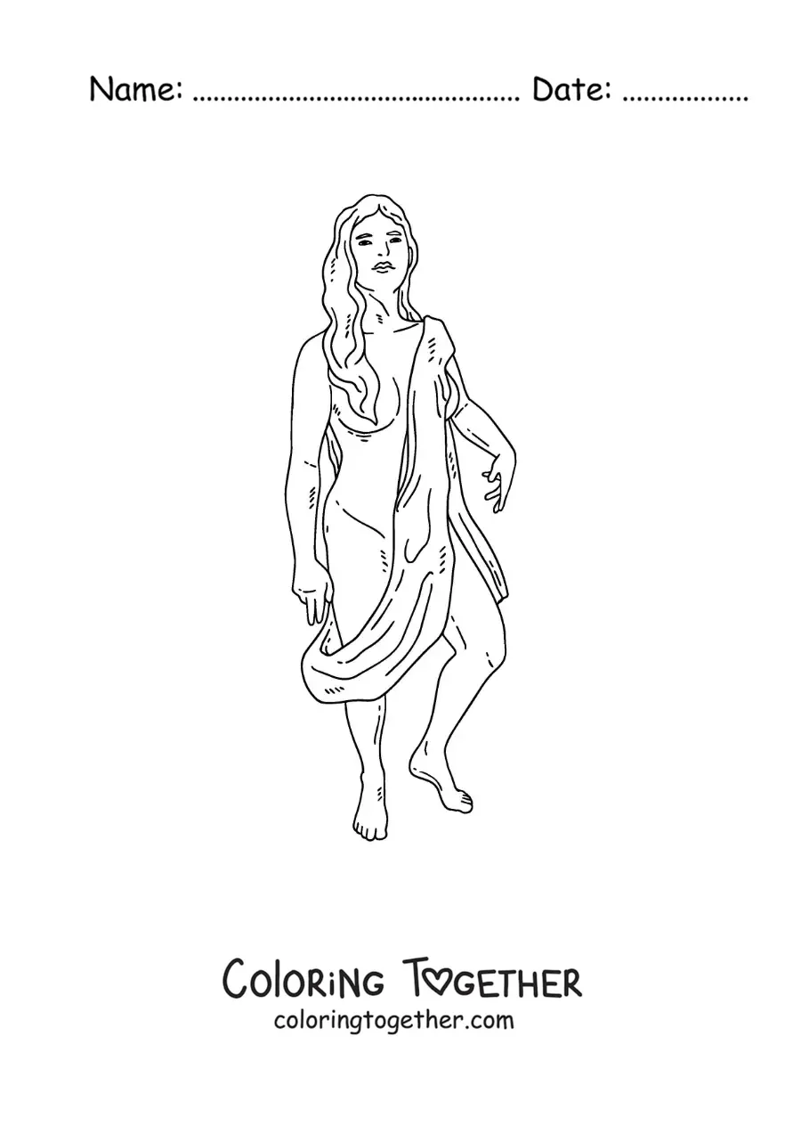 Coloring page of Aphrodite the realistic goddess of love