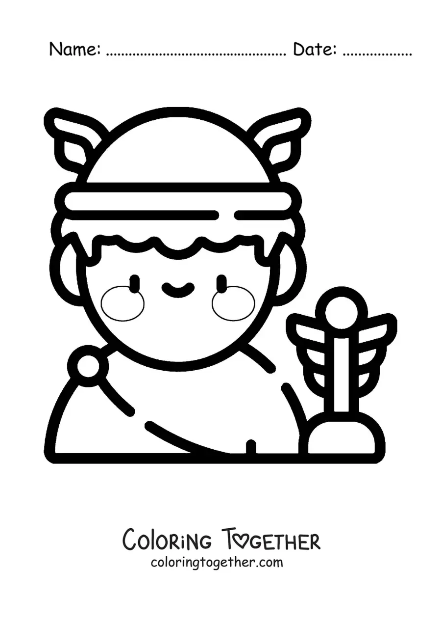 Coloring page of Hermes the cute kawaii Greek god with his winged helmet