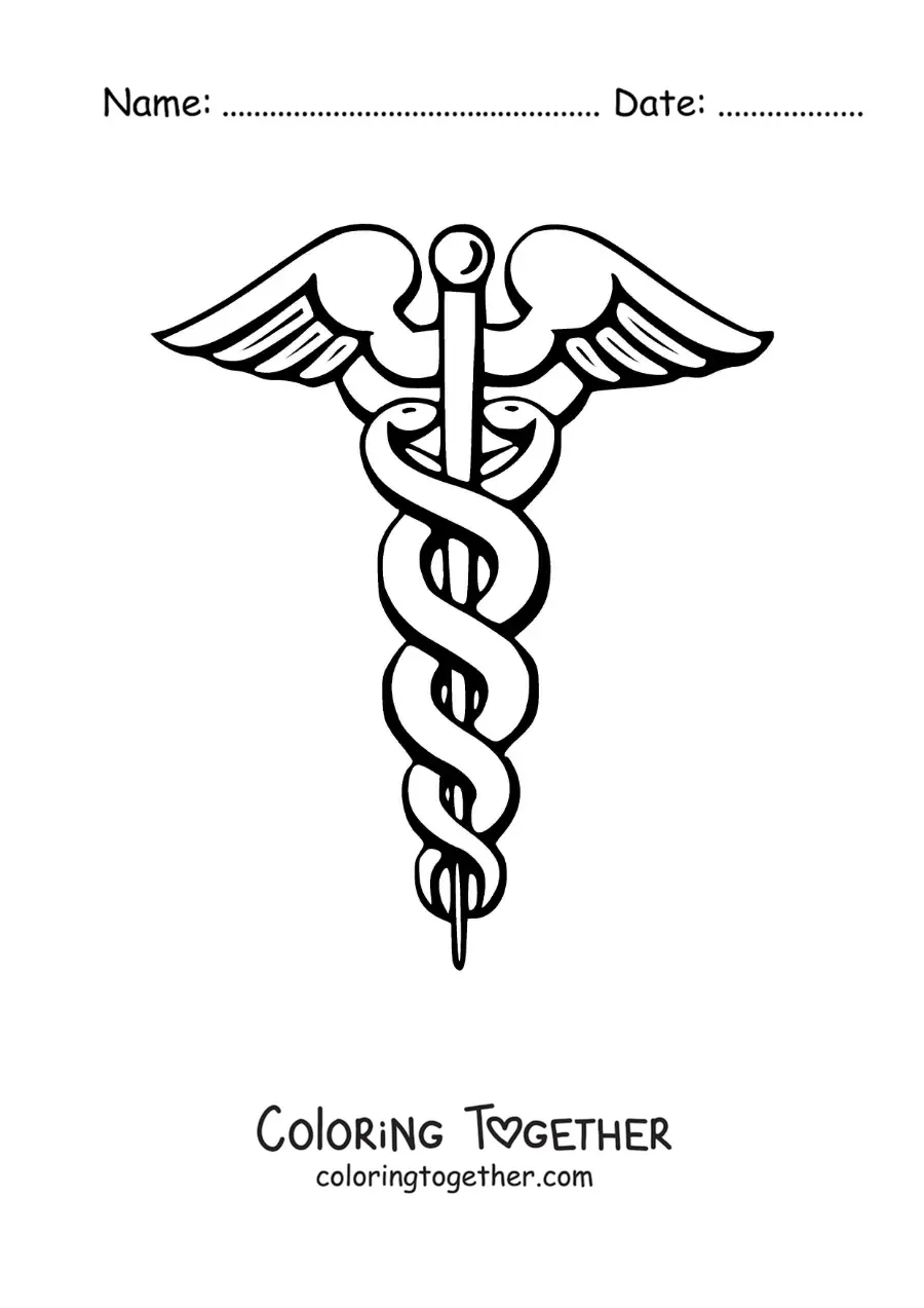 Coloring page of the caduceus of the god Hermes