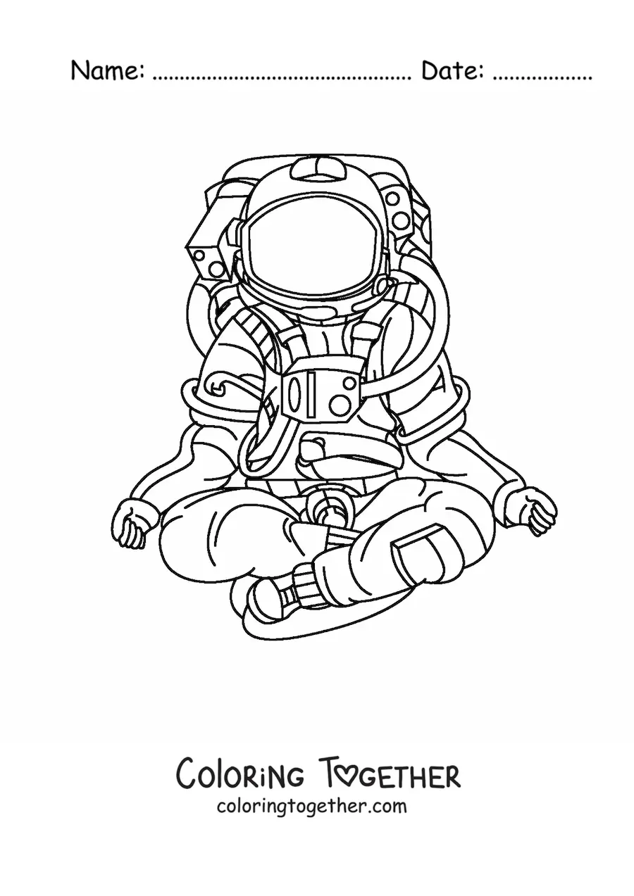 Coloring page of an astronaut sitting down
