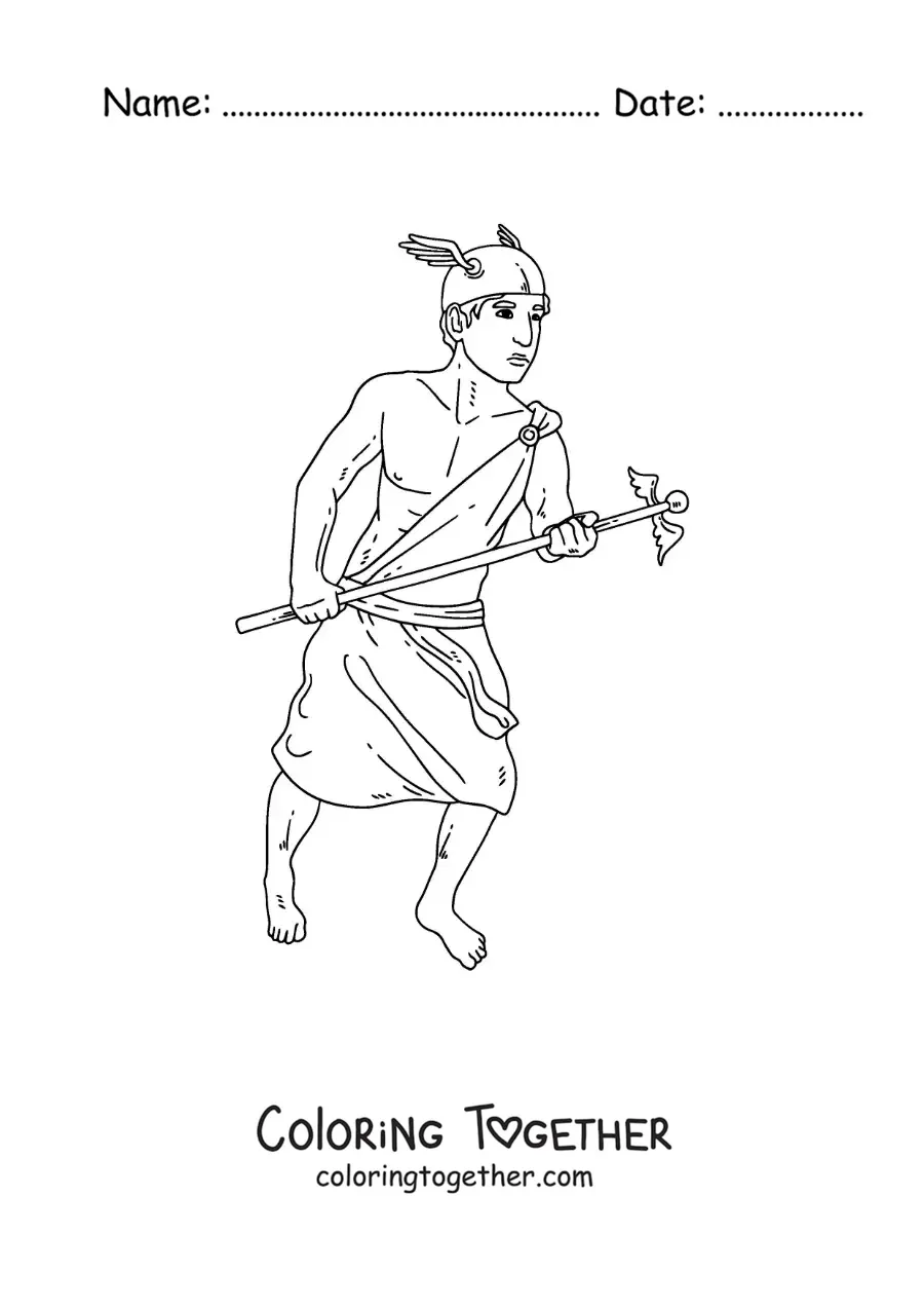 Coloring page of the realistic Greek god Hermes